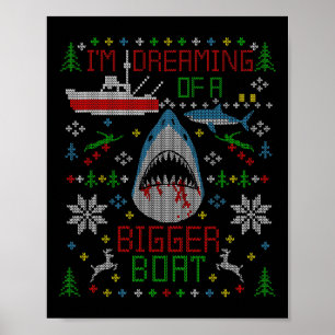 Great White Shark Fishing Ugly Christmas Sweater P Poster