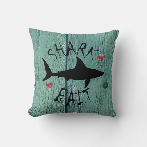 Great White Shark Fun Blue Wood Effect Throw Pillow