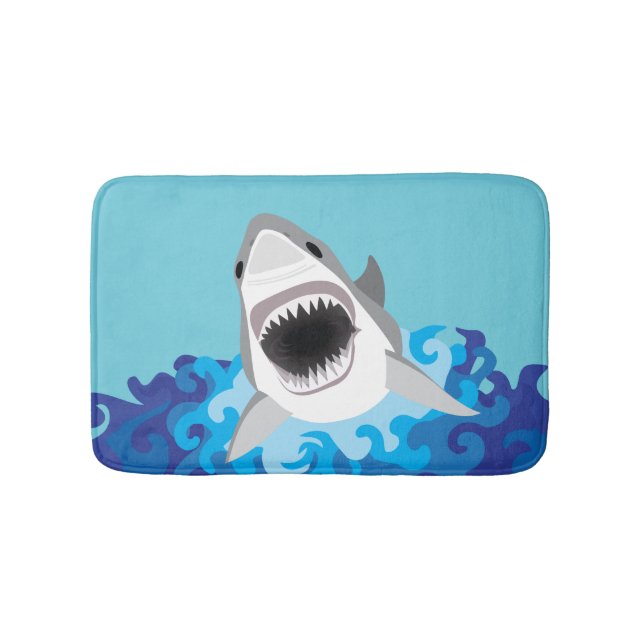 Great White Shark Funny Cartoon Bathroom Mat (Front)