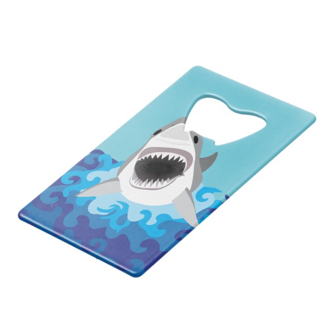 Great White Shark Funny Cartoon Credit Card Bottle Opener (Front Angled)