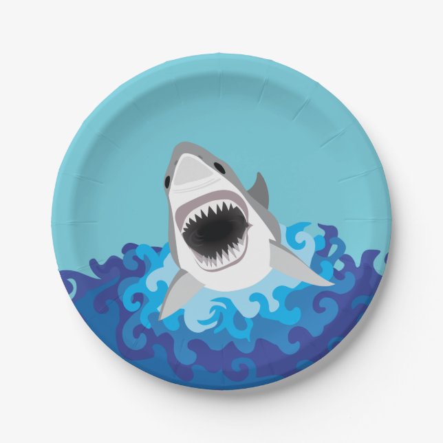 Great White Shark Funny Cartoon Paper Plates (Front)