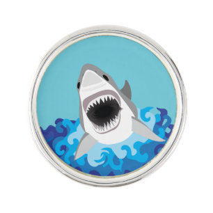 Great White Shark Funny Cartoon Pin