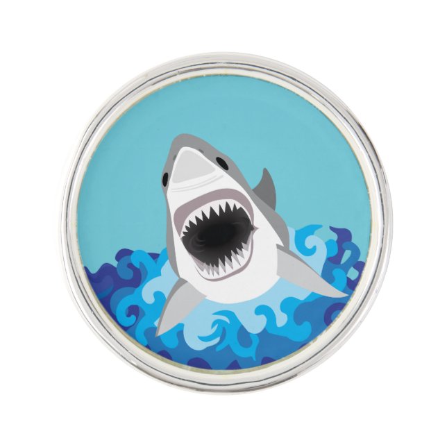 Great White Shark Funny Cartoon Pin (Front)