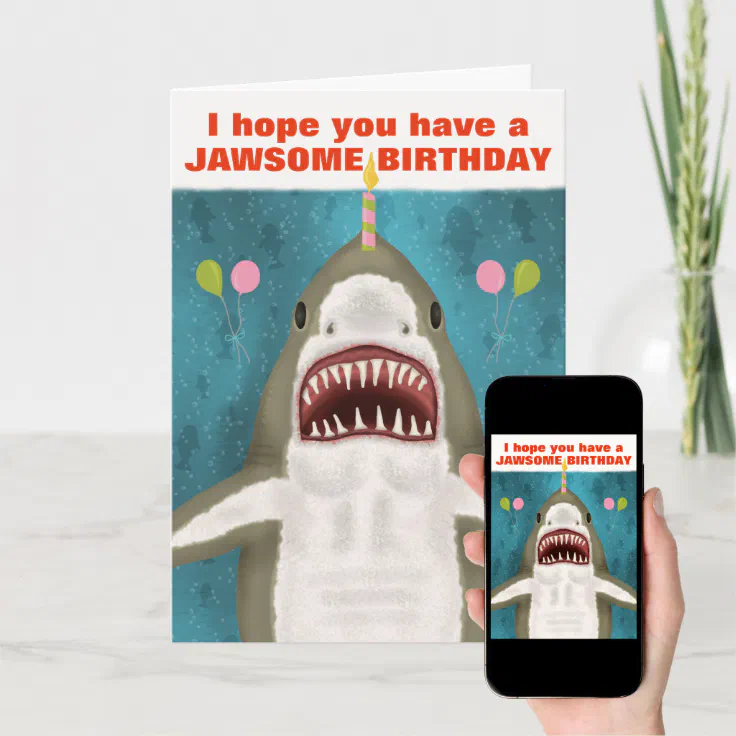 Great White Shark Funny Jawsome Birthday Pun Humor Card | Zazzle