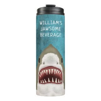 Great White Shark Funny Jawsome Fish Beach Name Thermal Tumbler