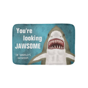 Great White Shark Funny Jawsome Pun Personalized Bath Mat