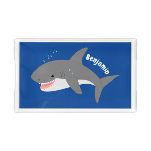 Great white shark happy cartoon illustration acrylic tray