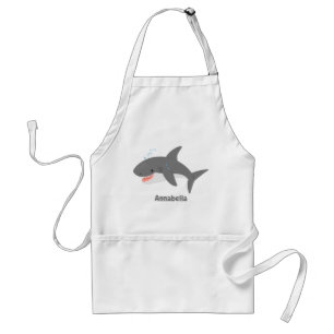 Great white shark happy cartoon illustration adult apron