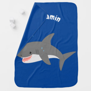 Great white shark happy cartoon illustration baby blanket