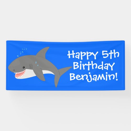 Great white shark happy cartoon illustration banner