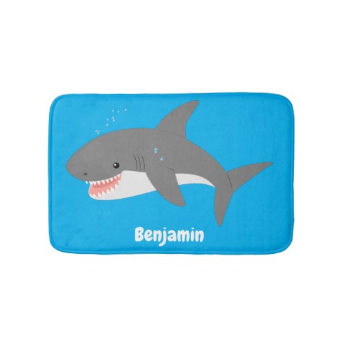 Great white shark happy cartoon illustration bath mat