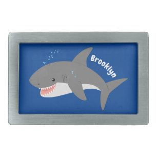 Great white shark happy cartoon illustration belt buckle