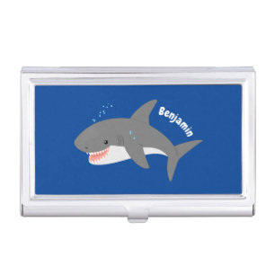 Great white shark happy cartoon illustration business card case
