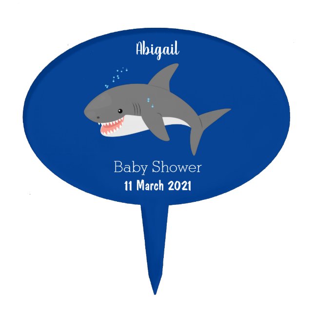 Great white shark happy cartoon illustration cake topper (Front)
