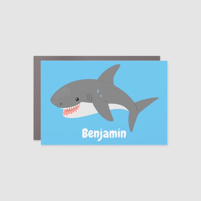 Great white shark happy cartoon illustration car magnet (Front)