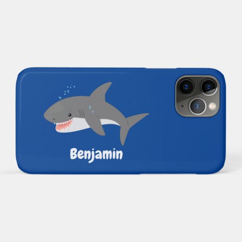 Great white shark happy cartoon illustration iPhone 11 pro case