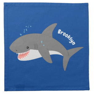 Great white shark happy cartoon illustration cloth napkin