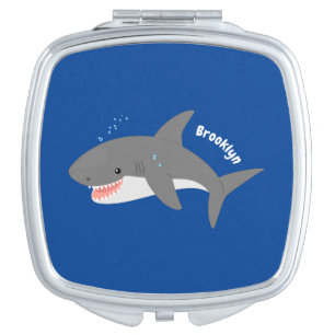Great white shark happy cartoon illustration  compact mirror
