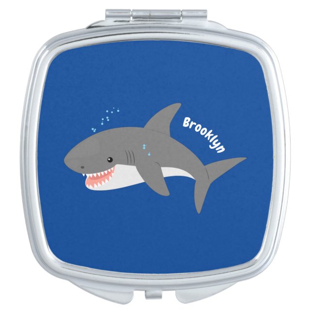 Great white shark happy cartoon illustration  compact mirror (Front)