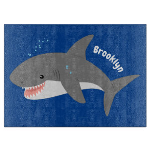 Great white shark happy cartoon illustration cutting board