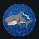 Great white shark happy cartoon illustration dart board<br><div class="desc">A happy,  hungry great white shark is swimming in the ocean. Drawn in cute cartoon illustration style for a fun day!</div>
