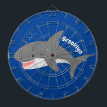 Great white shark happy cartoon illustration dart board<br><div class="desc">A happy, hungry great white shark is swimming in the ocean. Drawn in cute cartoon illustration style for a fun day!</div>