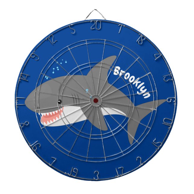 Great white shark happy cartoon illustration dart board (Front)