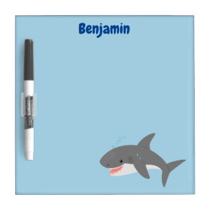 Great white shark happy cartoon illustration dry erase board