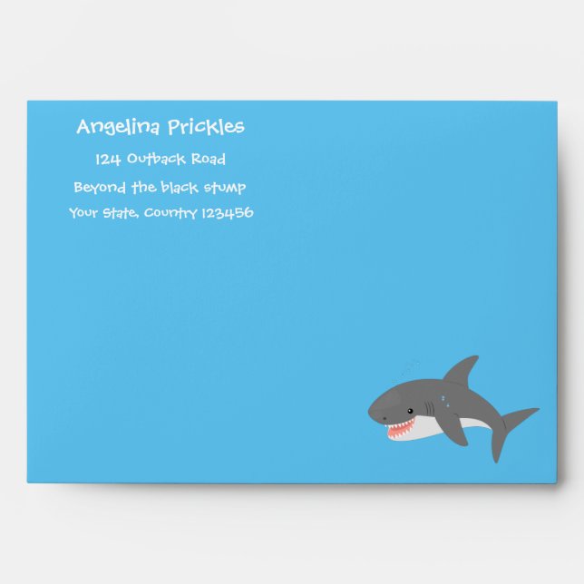 Great white shark happy cartoon illustration envelope (Front)