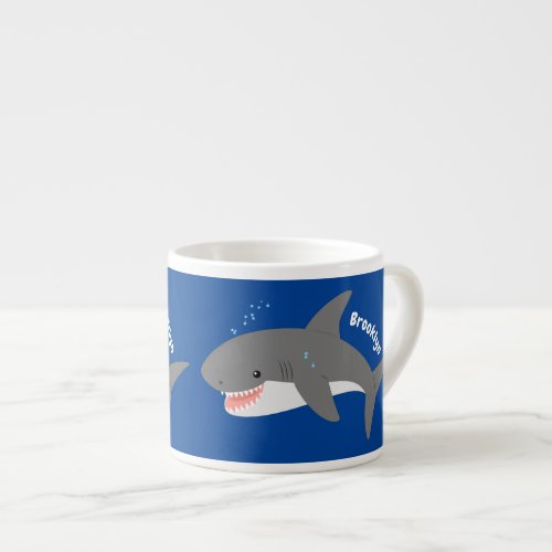 Great white shark happy cartoon illustration espresso cup