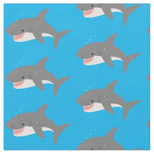 Great white shark happy cartoon illustration fabric