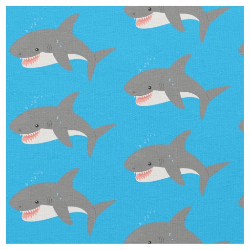 Great white shark happy cartoon illustration fabric