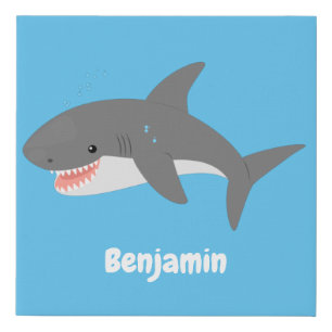 Great white shark happy cartoon illustration faux canvas print