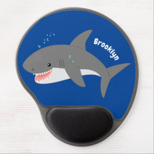 Great white shark happy cartoon illustration gel mouse pad