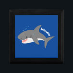 Great white shark happy cartoon illustration gift box<br><div class="desc">A happy,  hungry great white shark is swimming in the ocean. Drawn in cute cartoon illustration style on a blue background for a fun day!</div>