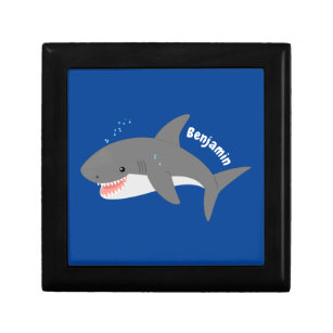 Great white shark happy cartoon illustration gift box