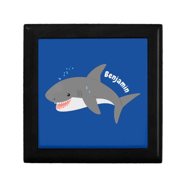 Great white shark happy cartoon illustration gift box (Front)