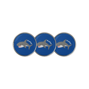 Great white shark happy cartoon illustration golf ball marker