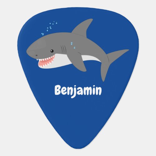 Great white shark happy cartoon illustration guitar pick