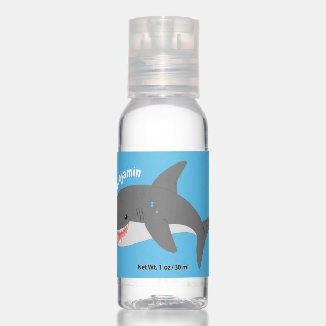 Great white shark happy cartoon illustration hand sanitizer (Front)