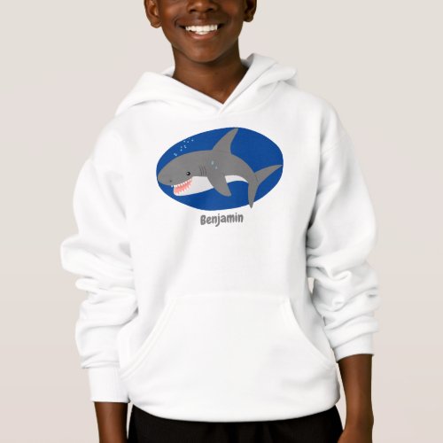 Great white shark happy cartoon illustration hoodie