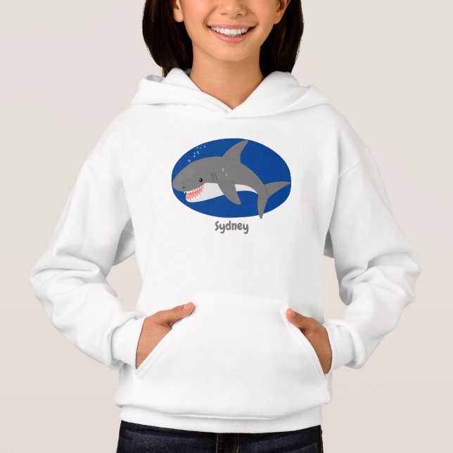 Great white shark happy cartoon illustration hoodie (Front)