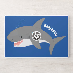 Great white shark happy cartoon illustration HP laptop skin