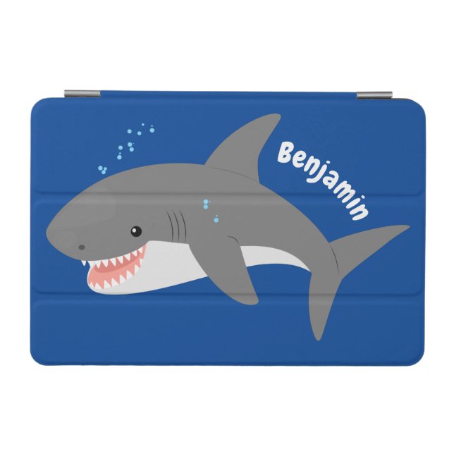 Great white shark happy cartoon illustration iPad mini cover (Horizontal)