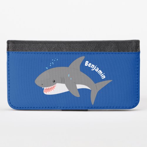 Great white shark happy cartoon illustration iPhone x wallet case