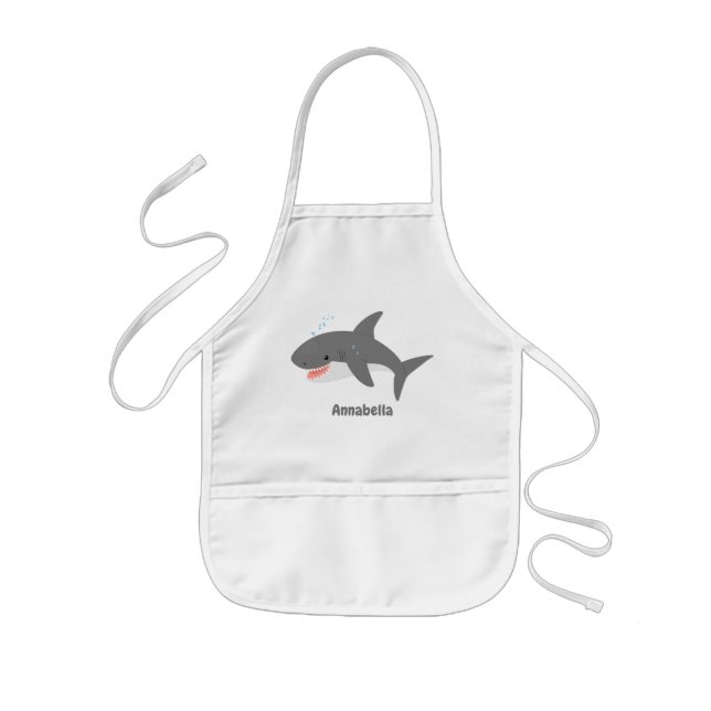 Great white shark happy cartoon illustration kids' apron (Front)