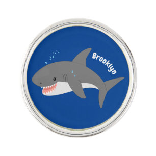 Great white shark happy cartoon illustration lapel pin