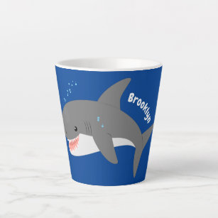 Great white shark happy cartoon illustration latte mug