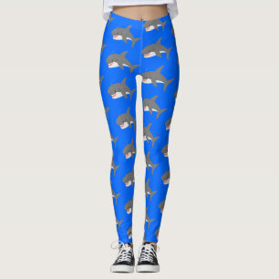 Great white shark happy cartoon illustration leggings