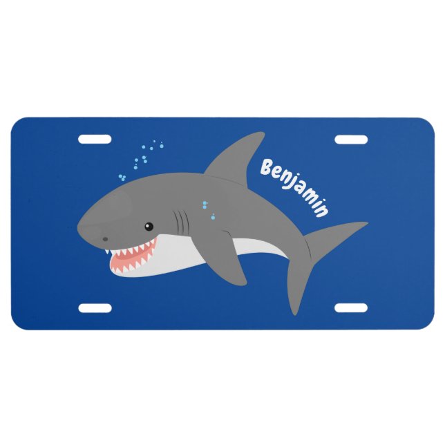 Great white shark happy cartoon illustration  license plate (Front)